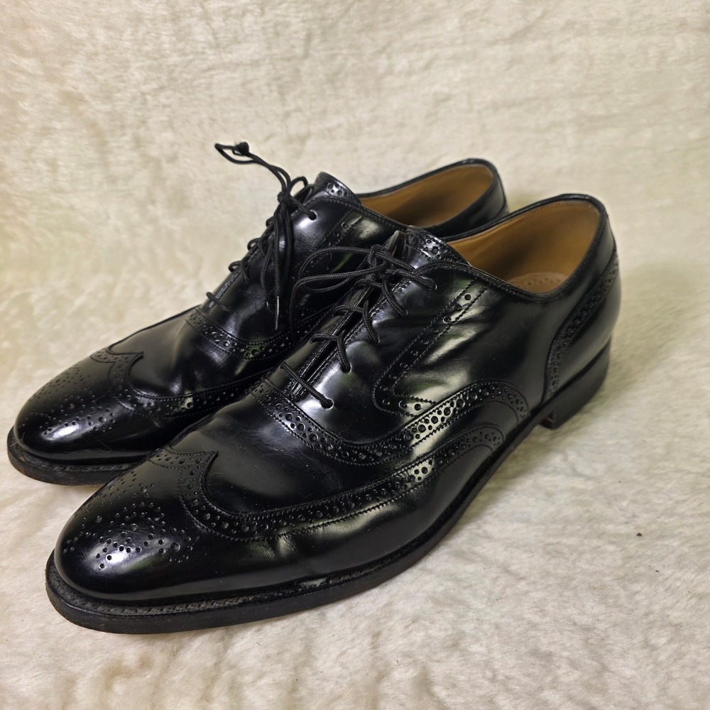 VTG Johnston & Murphy Wingtip Oxfords Black Leather Shoes Mens 10.5 D/B